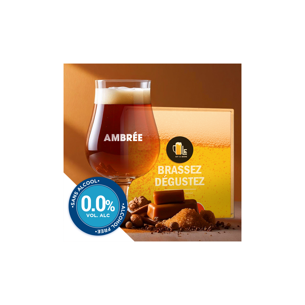Kit de Bière Ambrée sans alcool complet pour brassage 5 litres