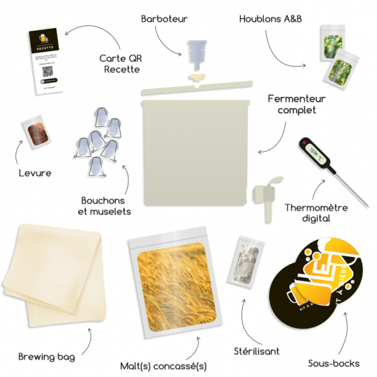 Kit de Bière Ambrée sans alcool complet pour brassage 5 litres